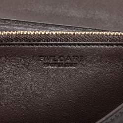 Pre Owned Bvlgari Dark Brown Leather Double Ring Flap Continental Wallet