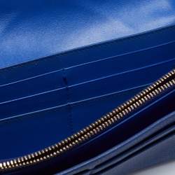 Pre Owned Bvlgari Blue Leather Flap Metal Edge Continental Wallet