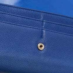 Pre Owned Bvlgari Blue Leather Flap Metal Edge Continental Wallet