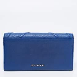 Pre Owned Bvlgari Blue Leather Flap Metal Edge Continental Wallet