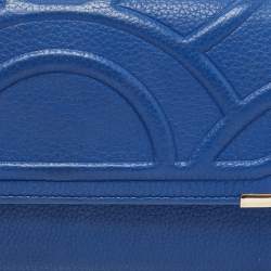 Pre Owned Bvlgari Blue Leather Flap Metal Edge Continental Wallet