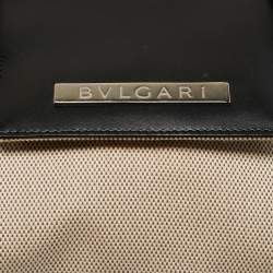 Pre Owned Bvlgari Beige/Black Leather and Canvas Flap Shoulder Bag