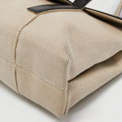 Pre Owned Bvlgari Beige/Black Leather and Canvas Flap Shoulder Bag