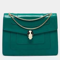 Bvlgari Green Leather Large Serpenti Forever Shoulder Bag