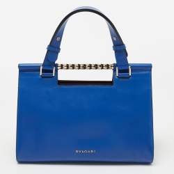 Bvlgari Blue Leather Small Serpenti Scaglie Flap Top Handle Bag