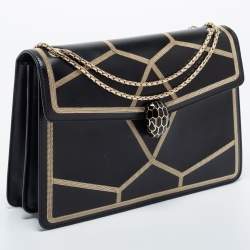 مملوكة مسبقًا Bvlgari Black Leather Serpenti Forever Chain Frame Shoulder Bag