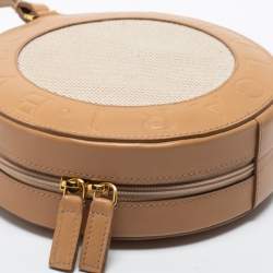 Pre Owned Bvlgari Beige Leather and Canvas Round Clutch Bag