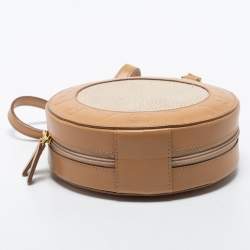 Pre Owned Bvlgari Beige Leather and Canvas Round Clutch Bag