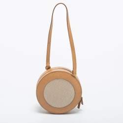 Pre Owned Bvlgari Beige Leather and Canvas Round Clutch Bag