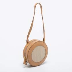 Pre Owned Bvlgari Beige Leather and Canvas Round Clutch Bag