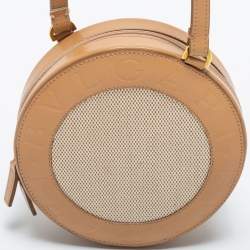 Pre Owned Bvlgari Beige Leather and Canvas Round Clutch Bag