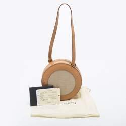 Pre Owned Bvlgari Beige Leather and Canvas Round Clutch Bag