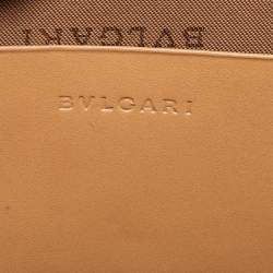 Pre Owned Bvlgari Beige Leather and Canvas Round Clutch Bag