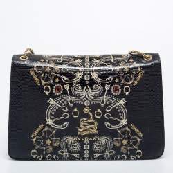 Bvlgari Black Lizard Medium Serpenti Flap Shoulder Bag