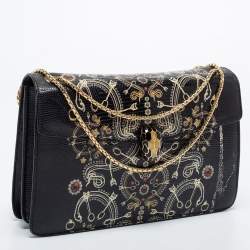 Bvlgari Black Lizard Medium Serpenti Flap Shoulder Bag