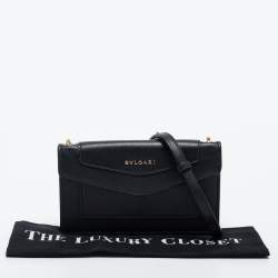 Bvlgari Black Leather Flap Crossbody Bag