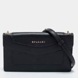 Bvlgari Black Leather Flap Crossbody Bag