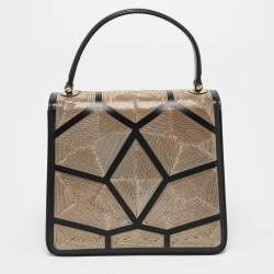 Pre Owned Bvlgari Black Million Chain Motif Leather Serpenti Forever Top Handle Bag