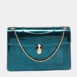 Pre Owned Bvlgari Green Patent Leather Medium Serpenti Forever Flap Shoulder Bag