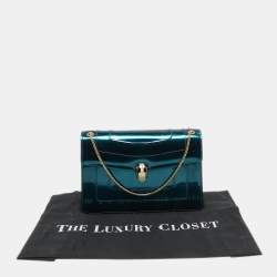 Pre Owned Bvlgari Green Patent Leather Medium Serpenti Forever Flap Shoulder Bag