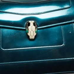 Pre Owned Bvlgari Green Patent Leather Medium Serpenti Forever Flap Shoulder Bag