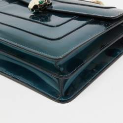 Pre Owned Bvlgari Green Patent Leather Medium Serpenti Forever Flap Shoulder Bag