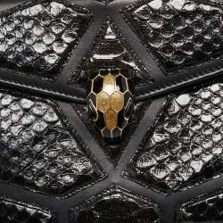 Bvlgari Black Leather and Python Small Serpenti Forever Shoulder Bag