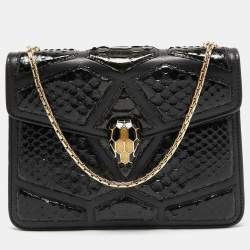 Bvlgari Black Leather and Python Small Serpenti Forever Shoulder Bag