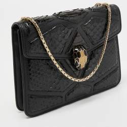 Bvlgari Black Leather and Python Small Serpenti Forever Shoulder Bag