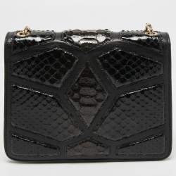 Bvlgari Black Leather and Python Small Serpenti Forever Shoulder Bag