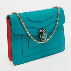 Pre Owned Bvlgari Green/Red Leather Small Serpenti Forever Shoulder Bag