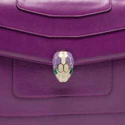 Pre Owned Bvlgari Purple Leather Large Serpenti Forever Shoulder Bag