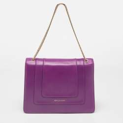 Pre Owned Bvlgari Purple Leather Large Serpenti Forever Shoulder Bag