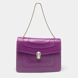 Pre Owned Bvlgari Purple Leather Large Serpenti Forever Shoulder Bag
