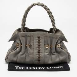 مملوكة مسبقًا Bvlgari Grey Cognac Woven Leather Satchel