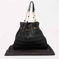 Pre Owned Bvlgari Black Pleated Leather Twistino Tina Shopper Tote