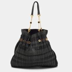Pre Owned Bvlgari Black Pleated Leather Twistino Tina Shopper Tote