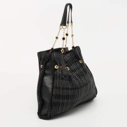 Pre Owned Bvlgari Black Pleated Leather Twistino Tina Shopper Tote