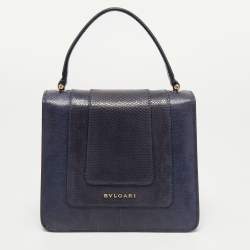 Pre Owned Bvlgari Navy Blue Karung Leather Serpenti Forever Top Handle Bag