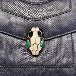 Pre Owned Bvlgari Navy Blue Karung Leather Serpenti Forever Top Handle Bag