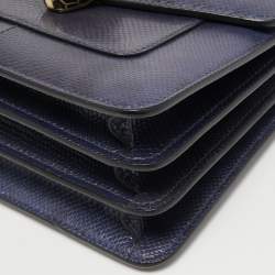 Pre Owned Bvlgari Navy Blue Karung Leather Serpenti Forever Top Handle Bag