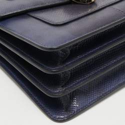 Pre Owned Bvlgari Navy Blue Karung Leather Serpenti Forever Top Handle Bag