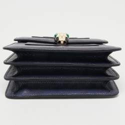 Pre Owned Bvlgari Navy Blue Karung Leather Serpenti Forever Top Handle Bag