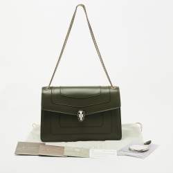 Bvlgari Olive Green Leather Medium Serpenti Forever Flap Shoulder Bag