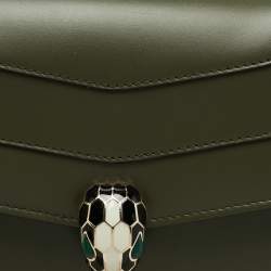 Bvlgari Olive Green Leather Medium Serpenti Forever Flap Shoulder Bag