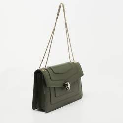 Bvlgari Olive Green Leather Medium Serpenti Forever Flap Shoulder Bag