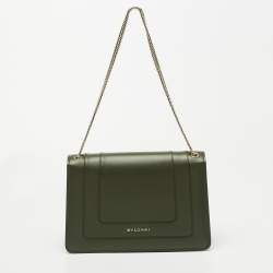 Bvlgari Olive Green Leather Medium Serpenti Forever Flap Shoulder Bag