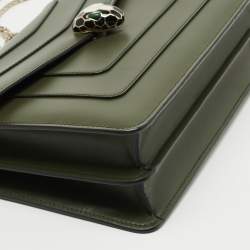 Bvlgari Olive Green Leather Medium Serpenti Forever Flap Shoulder Bag