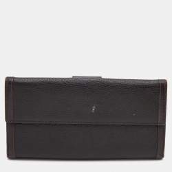 Pre Owned Bvlgari Dark Brown Leather Flap Continental Wallet
