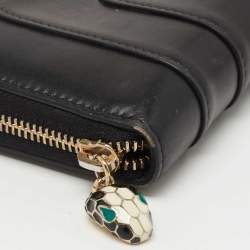 Bvlgari Black Leather Serpenti Forever Zip Around Wallet